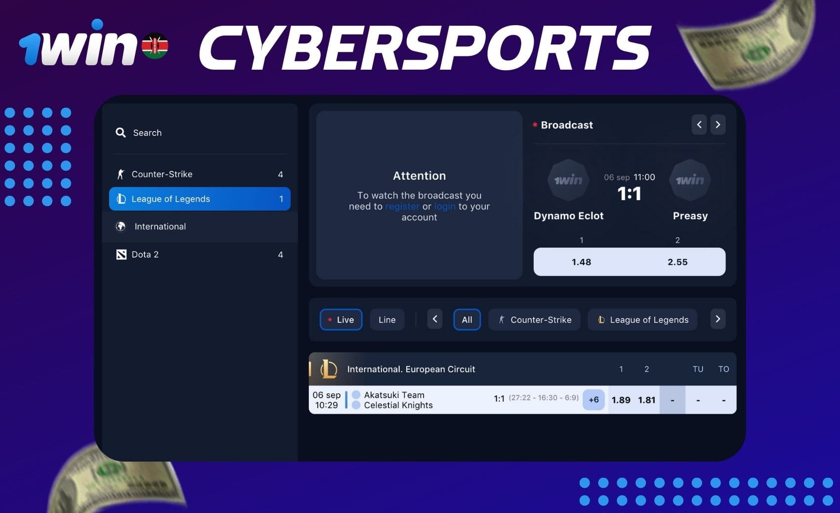 1win Kenya Cybersports betting instruction