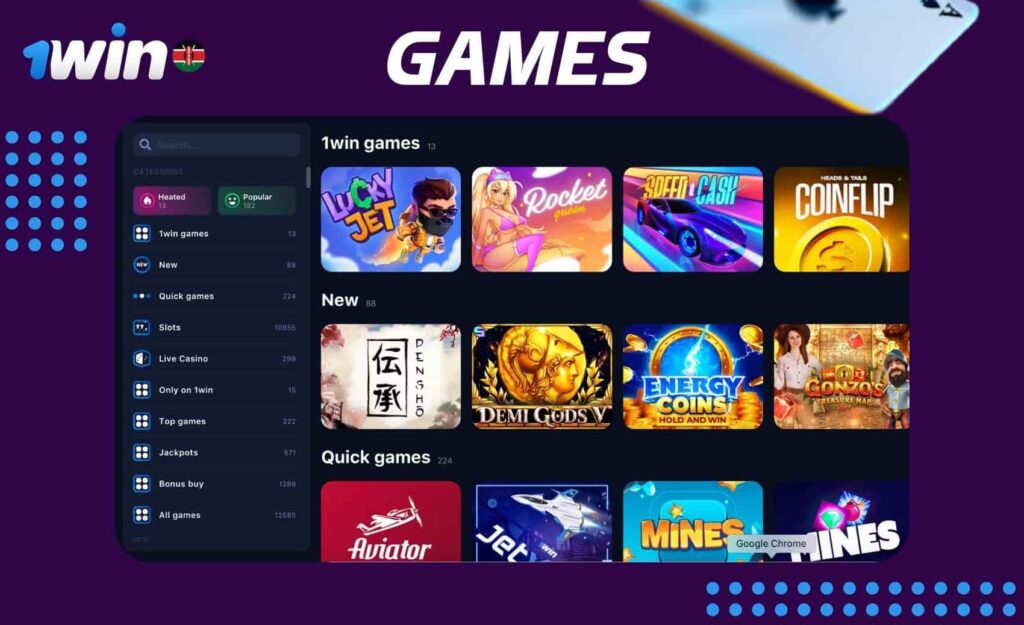1win Kenya online casino site Games overview