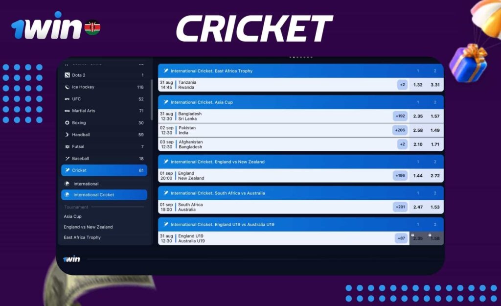 1win Kenya Cricket events and betting information