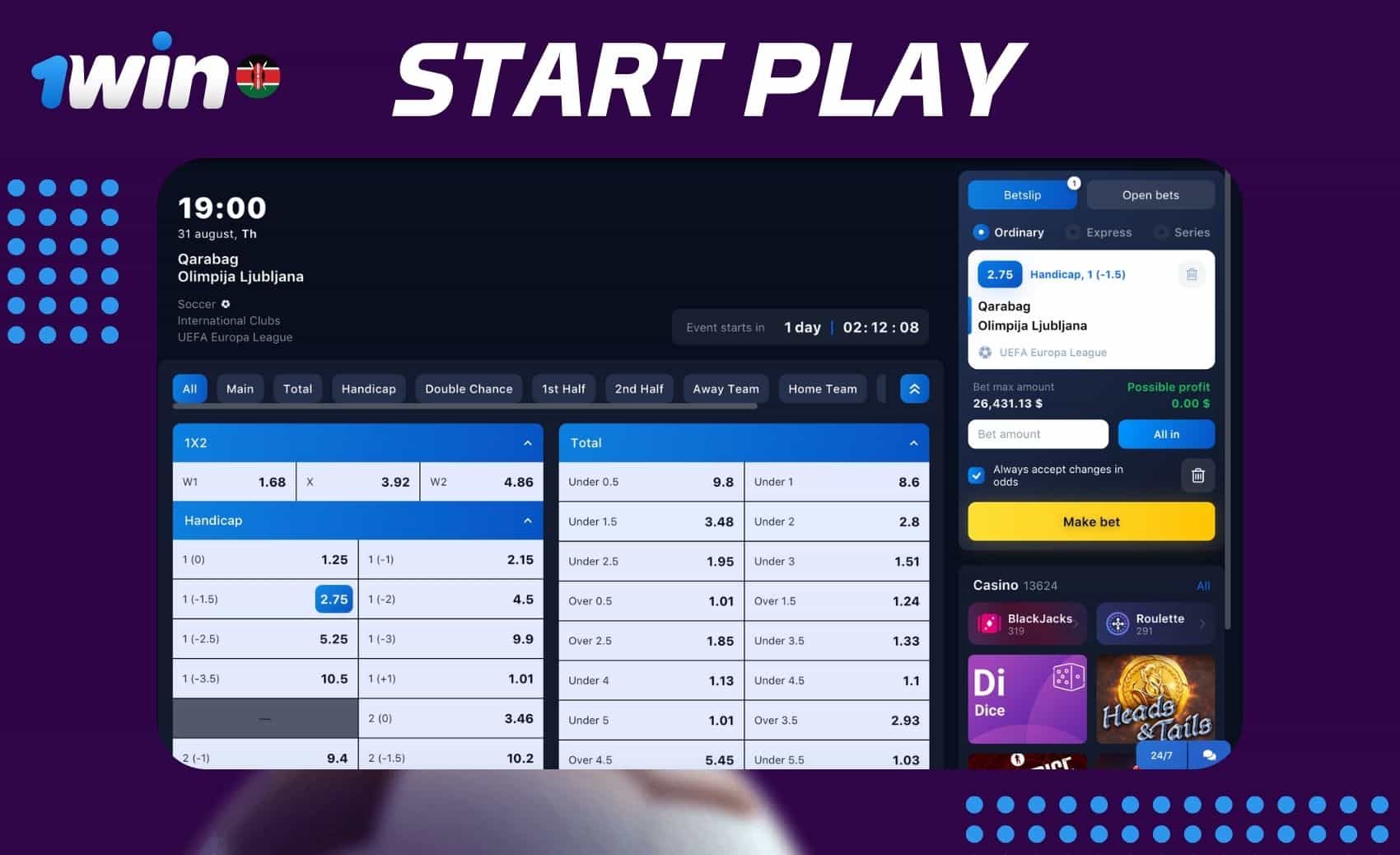 How to start play at 1win Kenya sportsbook