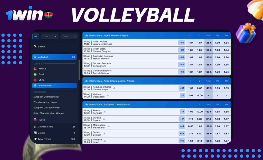 Volleyball betting guide at 1win Kenya website